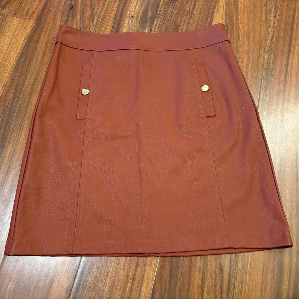 Loft brown mahogany pleather mini skirt NWT